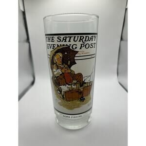 ~*Vintage*~ 1987 Norman Rockwell The Saturday Evening Post "Gone Fishing" Glass